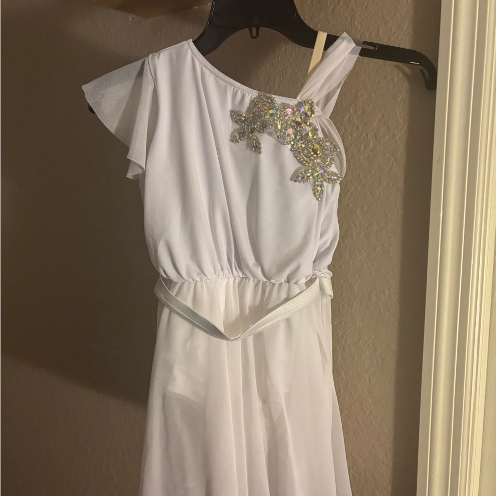 Contemporary dance costume. White Dress with Sequin Embellishments